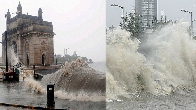 mumbai rain high wave