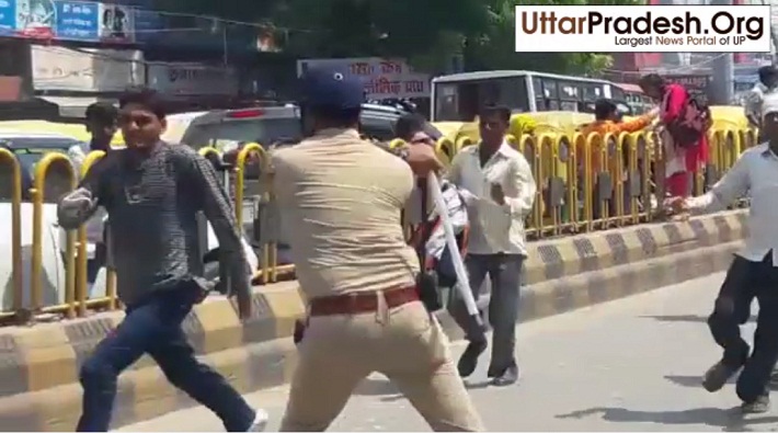 lathicharge on employees of shiksha preraksangh near vidhan bhavan lucknow