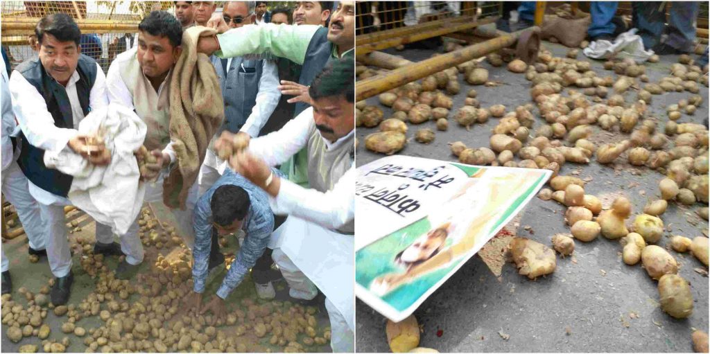potato farmers rld protest against yogi government