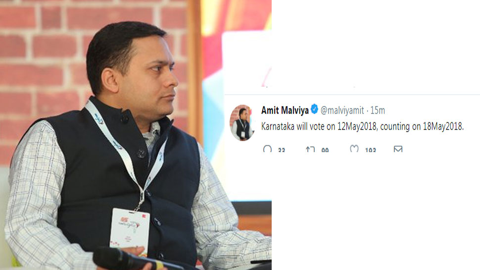 karnataka/bjp it cell chief amit malviya tweet karnataka elections date before election commission