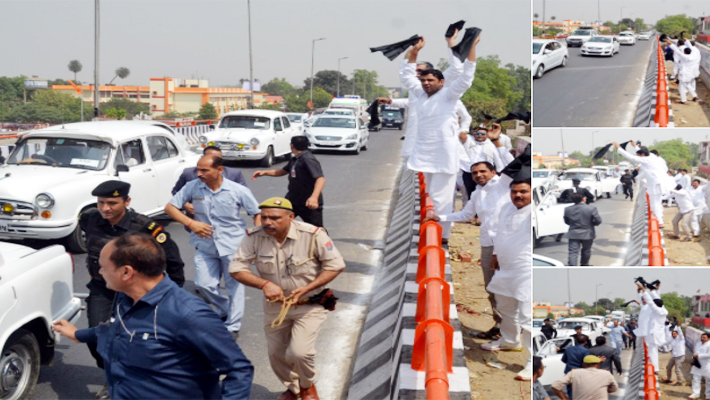 Samajwadi Party workers show black flags to CM Yogi in bulandshahr