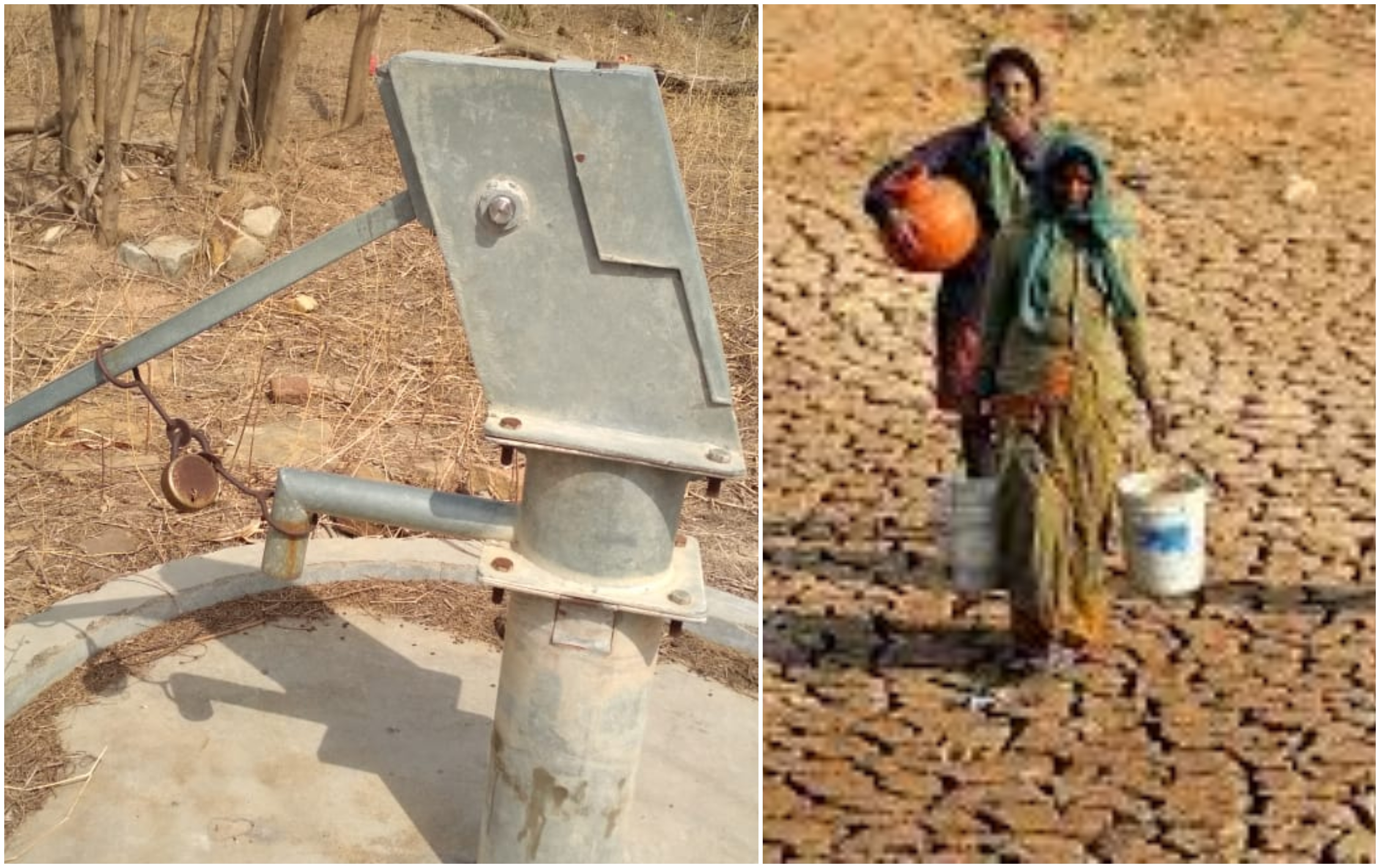 Drinking water crisis hand pump locked