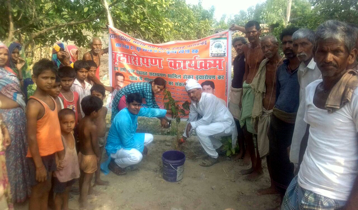 प्राथमिक विद्यालय पहाड़ापुर में बेटियों सहित ग्रामीणों ने किया पौधरोपण