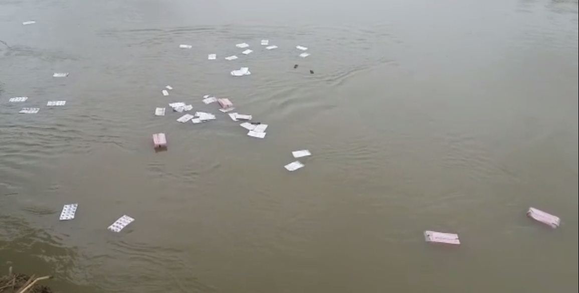 medicines floating in ishaan river