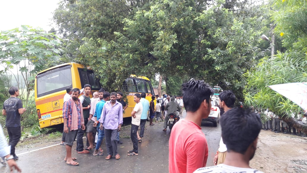 Pratapgarh suddenly dropped tree in front of school bus, big accident