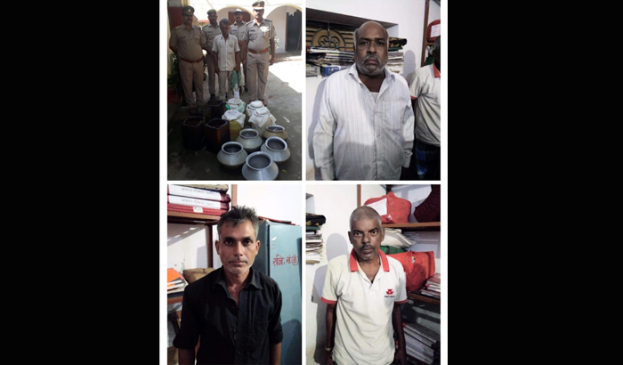 Jaunpur : police found illegal country liquor in raid, 4 arrested