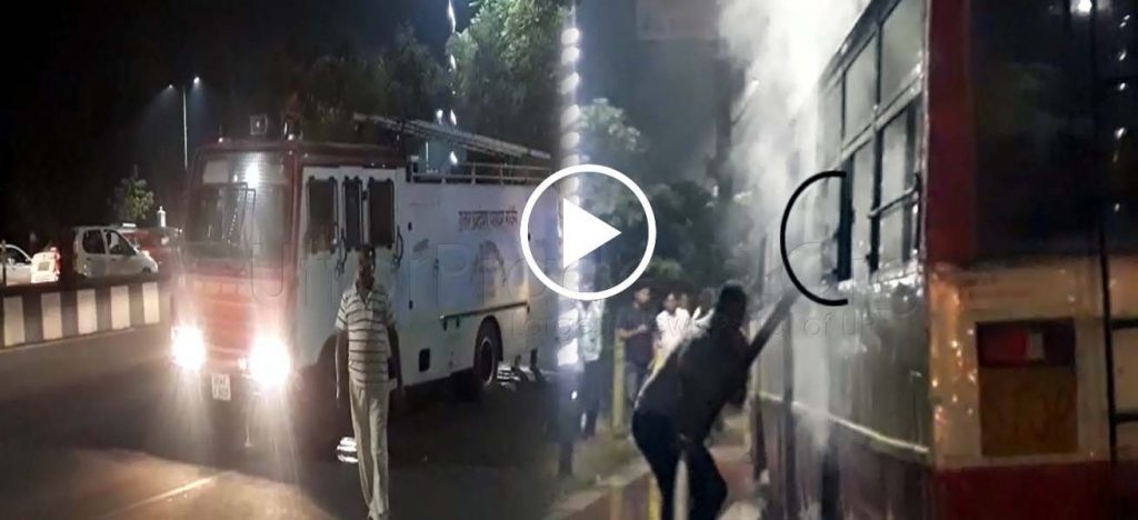 One Injured Bus And Bike Caught Fire After Collision Near Fun Mall