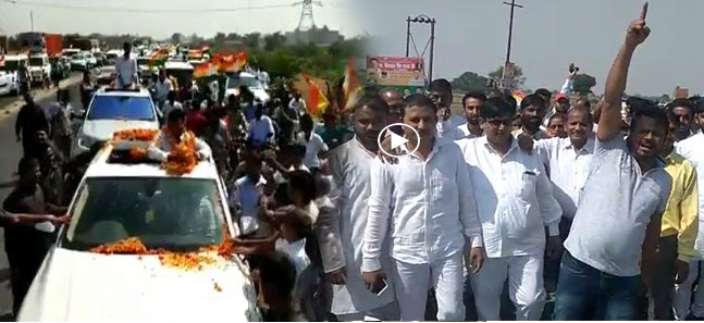 Shivpal roadshow secular morcha workers welcoming