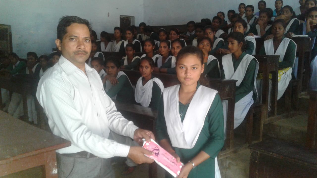 girls receive sanitary napkin under 'Stree swabhiman Yojana' in Amethi