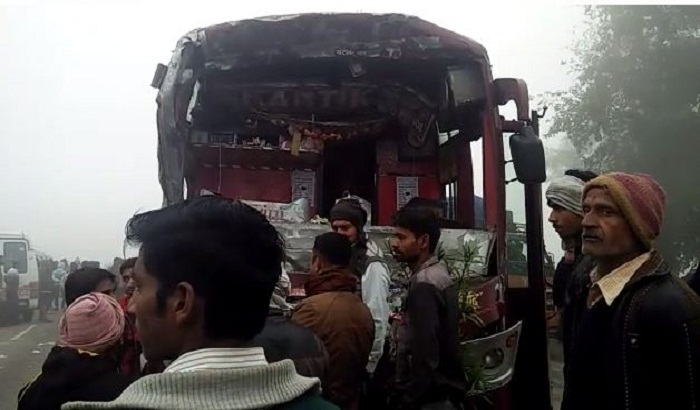 Due to dense fogg DCM and bus collided with each other in highway