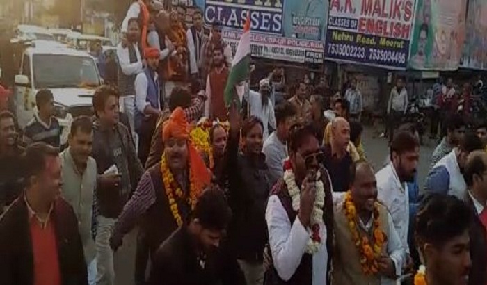 Senior BJP leader Pandit Sunil Bharala receives a grand welcome