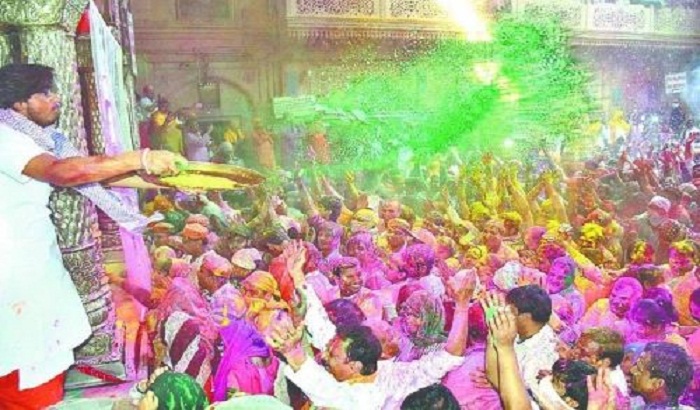 Today, color will played in all temples of Brij from Ekadashi by coloring Holi